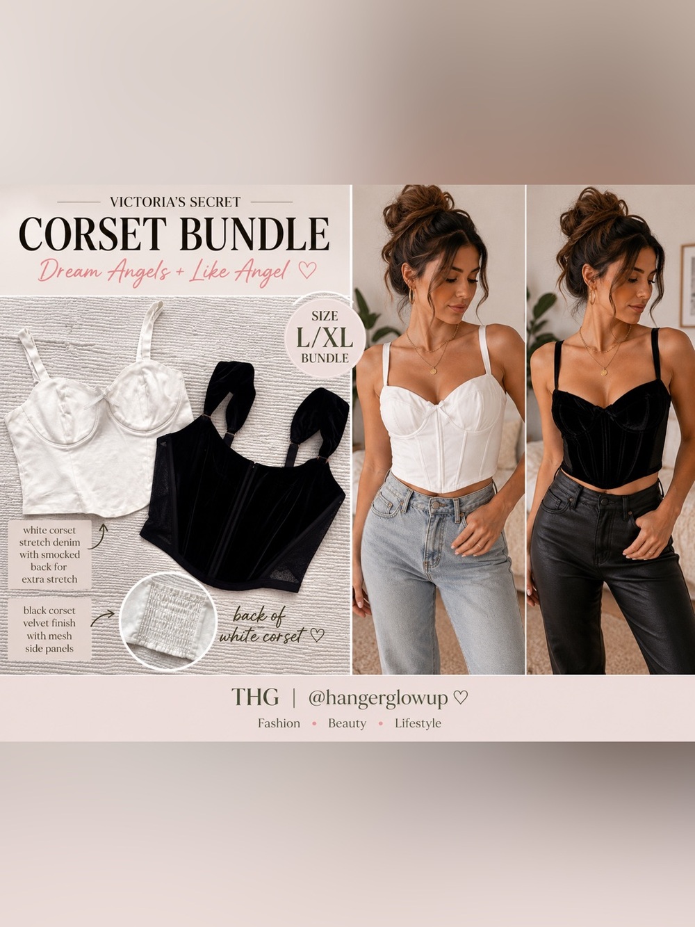 2 set Victoria’s Secret Dream Angels Velvet Corset + White Corset Bundle XL/L